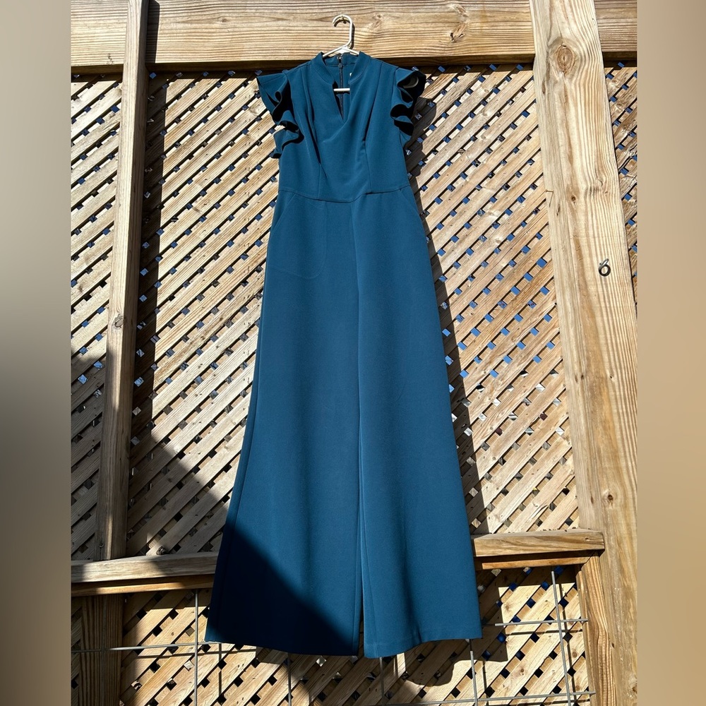 Teal Wide Leg Ruffle Sleeve PantSuit. Size S.